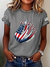 billige Uavhengighetsdag Topp-Amerikansk uavhengighetsdag Dame T skjorte Trykt mønster Grafisk Flagg Bokstaver Årgang Stilfull Klassisk Kortermet Crew-hals Vanlige topper Daglig Blå Aske Svart Hvit Sommer Vår