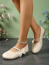 abordables Ballerines femme-Ballerines Mary Jane beiges à nœud, confortables pour femme, à largeur large, idéales au quotidien, au travail ou pour un mariage. &amp; occasionnel