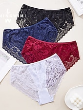 cheap Panties-Women's Panties Lace Elastic WaistNightwearSpandex Nylon Casual Solid Colored Fashion Cute Black White Red Navy Blue Spring &amp; Summer