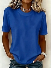 billige Plain t-skjorte-Kvinners 100% bomull T-skjorte topp ensfarget mote stilig grunnleggende kortermet rundhals regular topper daglig utgang helg blå svart hvit gul lysegrønn sommer vår