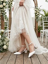 お買い得  花嫁-Women's Simple White Chunky Heel Sandals - Elegant Bridal Shoes for Garden Weddings