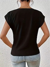 economico T-shirt semplice-Per donna Maglietta Arricciato Semplice Moda Elegante Classico Manica Corta Scollo a V Top Regolari Quotidiano Uscire Weekend Blu Nero Bianco Vino Rosso Estate Primavera