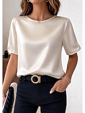 economico T-shirt semplice-Per donna Top in raso Maglietta Tinta unica Elegante Casual Manica Corta Girocollo Top Regolari Quotidiano Uscire Nero Rosa Rosso Verde Albicocca Estate Primavera