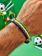 economico Accessori-Bracciale da uomo intrecciato in similpelle, disponibile in diversi colori, ispirato alla bandiera americana, ideale per partite di calcio, tifosi, tifosi di football, per lo spirito di squadra e per un look casual da giorno di partita.