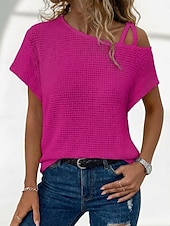 abordables Camiseta lisa-Mujer Camiseta Vintage Elegante Manga Corta Asimétrico Tops regulares Diario Noche Negro Blanco Rosa Verde Ejército Caqui Verano Primavera