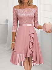 economico Abiti in chiffon-Per donna Abito Midi Abito in Pizzo Vestito da Festa Abito da Cocktail Abito da invitata a nozze Moda Festa Moderno Vacanza Festa serale Matrimonio Vestibilità regolare Colore Puro Mezza Manica