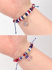 Недорогие Аксессуары-Набор женских браслетов из разных материалов, различные стили, подвески с патриотическим флагом США, регулируемые ремешки, идеально подходит для празднования 250-летия США, Дня независимости и повседневной носки.