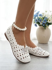 baratos Sapatilhas de mulher-Sapatos femininos brancos de bico largo com borboleta de strass – mocassins vazados macios e respiráveis para uso casual, viagens e dia a dia.