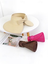 abordables Accesorios de vacaciones-Sombrero de paja con ala ancha para mujer, plegable, abierto en la parte superior, varios colores, ligero, ideal para playa, viajes, uso casual, vacaciones y actividades al aire libre.