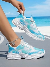 preiswerte Damen Laufschuhe-Damen-Laufschuhe mit Batikmuster und Schnürung – atmungsaktive, leichte Mesh-Sneaker zum Joggen, Strandlaufen und fürs Fitnessstudio &amp;Freizeitkleidung