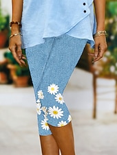 abordables -Mujer Pantalones Capri Chinos Polainas Vacaciones Vintage Ropa de calle Medio corto Alta cintura Floral Graphic Estampado Comodidad Suave Cómodo Elástico Diario Exterior Vacaciones Azul Piscina Negro