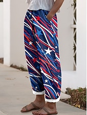  Damenhose zum amerikanischen Unabhängigkeitstag, Freizeithose, Vintage-Stil, lässige Alltagshose, lange Hose mit hohem Bund, bequem, atmungsaktiv