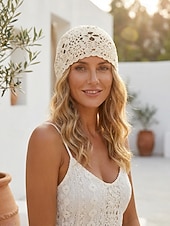 Недорогие Женские шляпы-Женская вязаная шапка-бини в стиле бохо с цветочным принтом, из хлопковой смеси, разных цветов, для повседневной носки, путешествий, отдыха и пляжного курорта.