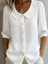 preiswerte Einfache Blusen-Damen Hemd Vintage Stilvoll V Ausschnitt Schulterfrei Lange Oberteile Täglich Arbeit Ferien Blau Schwarz Weiß Gelb Rote Sommer Frühling