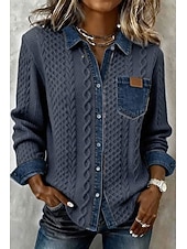 Недорогие Простые блузки-Жен. Рубашка Пуговицы Сплошной цвет Винтаж Стиль Классический Длинный рукав Рубашечный воротник Обычные топы Повседневные Синий Черный Розовый Хаки Лето Весна Осень