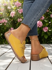cheap Slide Sandals-Women's Yellow Open-Toe Mule Slides with Chain – Comfortable Casual Sandals for Daily, Garden Wear and Travel Wear