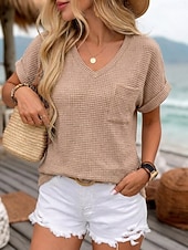 levne jednoduché tričko-Dámské Halenka Grafika Bez vzoru stylové Na běžné nošení Krátký rukáv Do V Běžné topy Denní Černá Bílá Světlá růžová Trávová zelená Léto Jaro