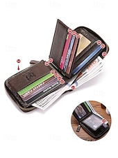billige Lommebøker-Herre vintage lommebok i ekte skinn i flere farger stor kapasitet flere kort glidelås rundt bifold lommebok for uformell daglig bruk, reiseferie og hverdagsbruk