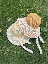 cheap Women's Hats-Women's Boho Woven Sun Hat with Bow, Lightweight Wide Brim Summer Beach Cap for Casual Wear, Travel, Vacation, Resort and Outdoor Leisure Styling