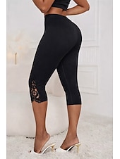 economico Leggings semplici-Per donna Pantaloni capri leggings casual Vacanza Moda Streetwear Lunghezza al polpaccio Vita Alta Semplice Pizzo Elastico in vita Comodità Elasticizzato Quotidiano Vacanza Streetwear Nero Bianco