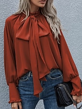 Χαμηλού Κόστους Μπλούζες &amp;amp; Πουκάμισα-Γυναικεία Πουκάμισο Μπλούζα Μπλούζες σιφόν Σουρωτά Κουρελού Σκέτο Κομψό Διακοπές Στυλάτο Μακρυμάνικο Ζιβάγκο Κανονικά μπλουζάκια Καθημερινά Γραφείο Αργίες Θαλασσί Μαύρο Ανθισμένο Ροζ Κρασί Πορτοκαλί