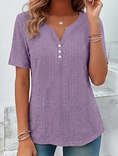 billiga Enkel t-shirt-Dam T-shirt Summer Tops Blus Stylish Klassisk Kortärmad V-hals Vanliga toppar Dagligen Utekväll Helgen Blå Svart Vit Rodnande Rosa Purpur Sommar Vår