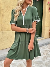 voordelige Witte jurk-Dames Mini-jurk A lijn jurk Zomerjurk Casual Dagelijks Normale pasvorm Effen Korte mouw V-hals Groen Zomer