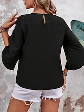 abordables Blusas Elegantes-Mujer Camisa Blusa Blusa con volantes Volante Plano Elegante Clásico Moderno Manga 3/4 Cuello Barco Tops regulares Diario Festivos Noche Negro Rojo Naranja Verde Trébol Albaricoque Verano Primavera