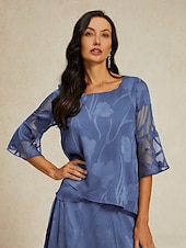 Недорогие Нарядные блузки-Жен. Кружевная рубашка Блуза Нарядные Топы Топы из шифона Асимметричный шов Сплошной цвет Цветочный принт Графика Элегантный стиль Стиль Классический Рукав до локтя Рукава-крылышки Вырез лодочкой