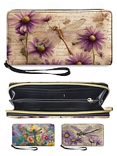 Χαμηλού Κόστους Πορτοφόλια-Γυναικείο πορτοφόλι από τεχνητό δέρμα, με πολλαπλά σχέδια λιβελούλας, μεγάλη χωρητικότητα με πολλαπλές θήκες, ιδανικό για καθημερινή χρήση, διακοπές και ταξίδια