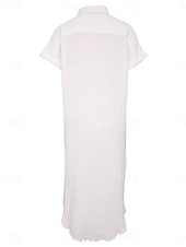 voordelige Witte Casual Jurken-Dames Maxi-jurk Zonnejurk Witte jurk Modieus Klassiek Modern Buiten Vakantie Uitgaan Normale pasvorm Effen Korte mouw Overhemdkraag Wit Zomer Lente