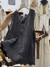 tanie Koszule-Damskie Koronkowa koszula Jednokolorowe Elegancja Bohema Urlop Bez rękawów Półgolf Długie topy Codzienny Święto Weekend Czarny Biały Rumiany róż Jasnobrązowy Khaki Lato Wiosna