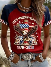 preiswerte Unabhängigkeitstag Top-Amerikanischer Unabhängigkeitstag Damen T Shirt Druck Grafik Buchstabe Amerikanische Flagge Vintage Stilvoll Klassisch Kurzarm Rundhalsausschnitt Normale Oberteile Täglich Weiß Rote Sommer Frühling