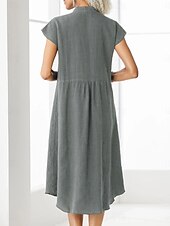 abordables Robe blanche-Femmes Robe Midi Robe fourreau Robe d'été Occasionnel Quotidien Coupe Ample Uni Manche Courte Col haut Vin bleu marine Gris Été