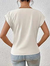 economico T-shirt semplice-Per donna Maglietta Arricciato Semplice Moda Elegante Classico Manica Corta Scollo a V Top Regolari Quotidiano Uscire Weekend Blu Nero Bianco Vino Rosso Estate Primavera