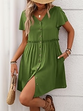 baratos Vestido branco-Mulheres Minivestido vestido de praia Vestido casual Elegante Moda Moderno Ao ar livre Férias Para Noite Normal Tecido Manga Curta Decote V Preto Vinho Azul Marinha Verde Verão Primavera