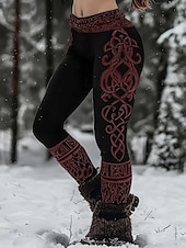 Kvinnenes Viking Boho Leggings Vintage Etnisk Stil Full Lengde Høy Midje Grafisk Abstrakt 3D Trykk Hurtigtørring Pusteevne Myk Stretchy Formell Utendørs Ferie Lys Brun Svart Rosa  Svart Vår