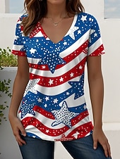 Giorno dell'Indipendenza Americana Per donna Maglietta Stampato Grafico Bandiera Vintage Moda Casual Manica Corta Scollo a V Top Regolari Quotidiano Blu Bianco Rosso Estate Primavera