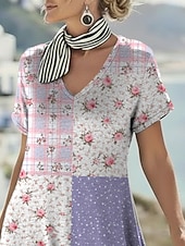  Mujer Vestido maxi Vestido informal Vestido de una línea Vestido Estampado Moda Exterior Vacaciones Fin de semana Ajuste regular Floral Graphic Manga Corta Escote en Pico Morado Verano Primavera