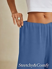  Mulheres Atrevido Perna larga chinês Calças retas Elegante Férias à moda Comprimento total Cintura Média Côr Sólida Tecido Com Stretch Escritório Férias Festa Wedgwood Verão Primavera Primavera