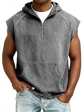 Недорогие Спортивные майки-Муж. Безрукавка Демин Рубашка Рубашка с кислотной стиркой Без рукавов Капюшон Молния Лето Весна Все сезоны Полотняное плетение Мода Оригинальный рисунок Классический Окрашенная одежда Капюшон