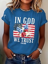  día de la independencia americana Mujer Camiseta Estampado Graphic Letra Vintage Elegante Clásico Manga Corta Cuello Barco Tops regulares Diario Azul Piscina Negro Blanco Rojo Verano Primavera