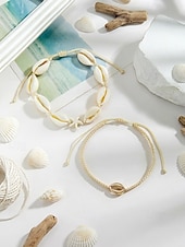 baratos Acessórios de férias-Conjunto de tornozeleiras femininas estilo boêmio com conchas, multicoloridas, ajustáveis, perfeitas para férias na praia e uso casual no dia a dia.