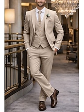 abordables Costumes de mariage-Pour des hommes Smoking Costumes Mariage à la plage Mariage de printemps Vert foncé Kaki Printemps &amp; Été Costume / Tailleur Cranté Revers Cranté Quotidien Affaires Couleur Unie Grande Taille 3 pièces
