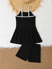 זול Two Piece Swimsuit-Kids Girls' Swimsuit Outdoor Beach Solid Color Vacation Tropical Sports Bathing Suits 4 years+ Summer Black