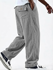 voordelige Klassiek-Voor heren Linnen broek Broek Zomerbroek Wijde broek Zak Elastische taille Recht been Effen Kleur Effen Comfort Comfortabel Volledige lengte Casual Dagelijks Feestdagen Vakantie Modieus blauw Zwart