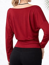  Damen T-Shirt Sport-T-Shirt Elastischer Bund Einfarbig Elegant Stilvoll Sexy Langarm V Ausschnitt Normale Oberteile Fitnessstudio Sport Wochenende Elfenbein Rote Violett Kaffee Frühling Herbst