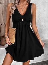 economico Vestito bianco-Per donna Mini Abito Abito a trapezio Abito Estivo Casual Quotidiano Vestibilità regolare Semplice Senza Maniche Scollo a V Blu Nero Verde Grigio Estate