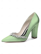 cheap Bride-Women's Nude Chunky Heeled Wedding Shoes with Crystal Detail - Elegant Bridal Heels for Garden Weddings