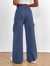 billiga wijde pijpen en hoge taille-Women's Cargo Pants Chinos Vacation Streetwear Casual Full Length Medium Waist Plain Drawstring Pocket Comfy Comfort Micro-elastic Daily Outdoor Street Black White Dark Navy Royal Blue Spring Fall
